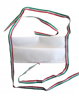 Mascherina bianca con nastrino tricolore ITALIA in tessuto TNT doppio strato da 70gr cadauno -100% Pol. idrorepell. traspirante